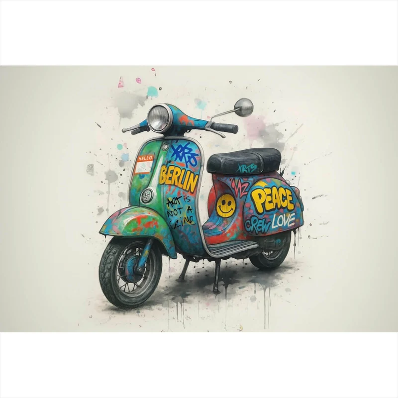 Spannrahmenbild Graffiti Motorroller mit Berliner Schriftzug Querformat