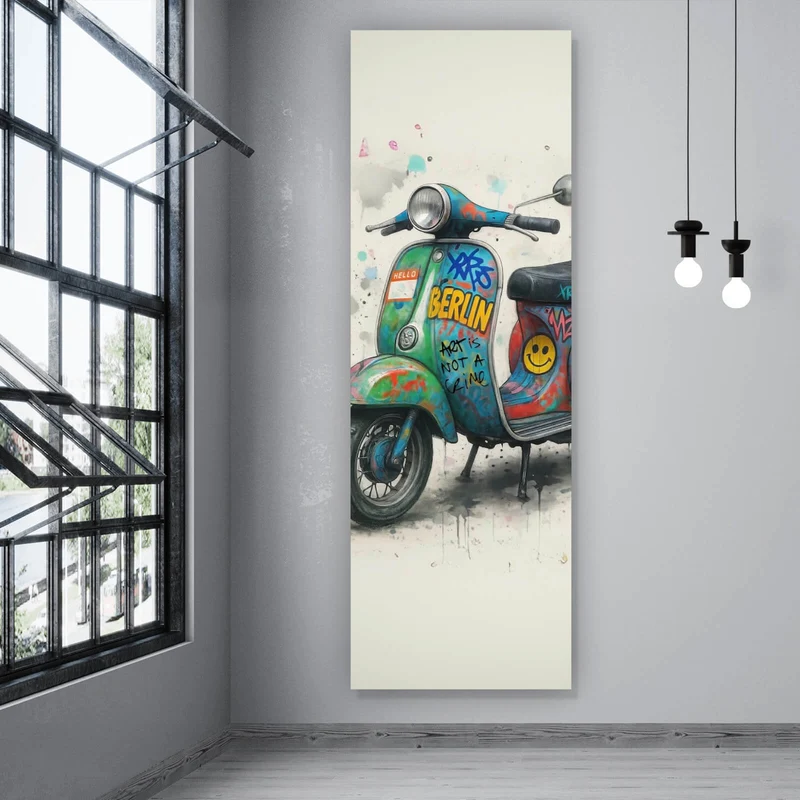 Spannrahmenbild Graffiti Motorroller mit Berliner Schriftzug Panorama Hoch