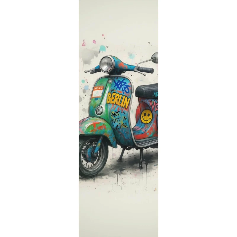 Acrylglasbild Graffiti Motorroller mit Berliner Schriftzug Panorama Hoch