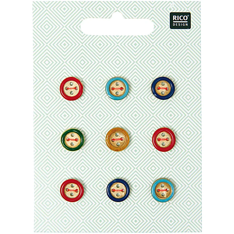 Rico Design Holzknopfmix mit buntem Rand 11mm