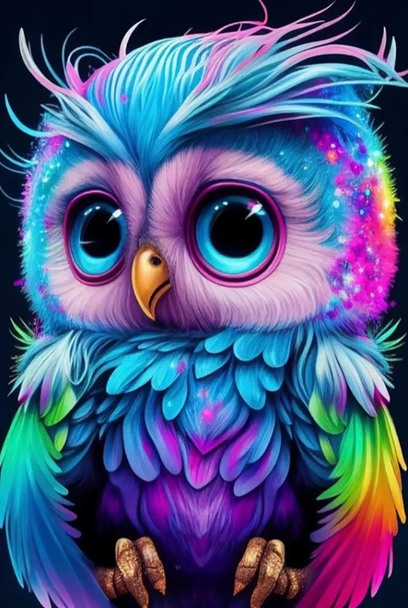 Diamond Painting - Kleine bunte Eule im Rausch der Farben