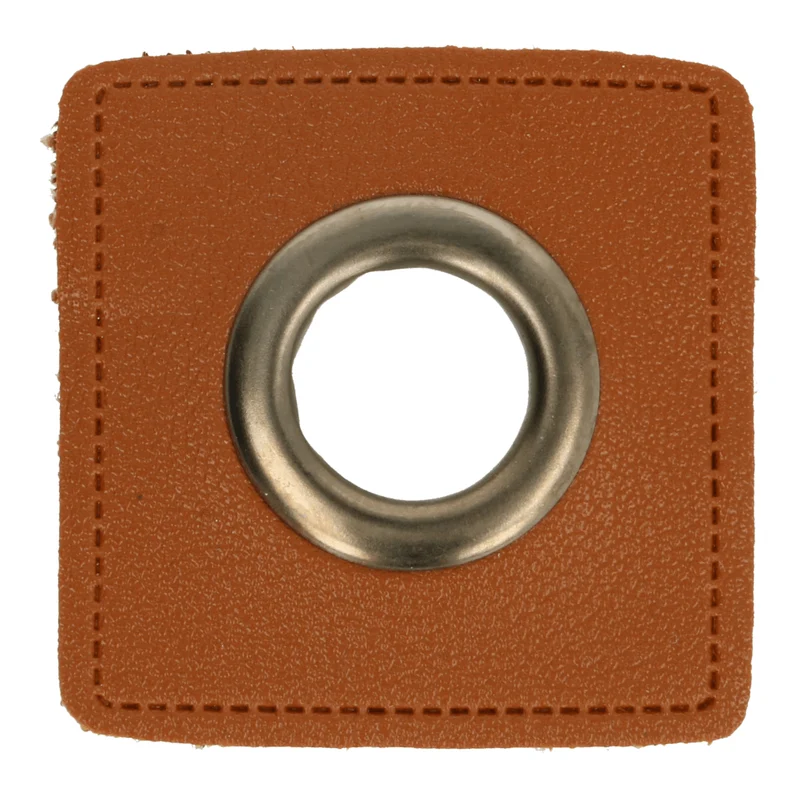 Ösen Patches Kunstleder 14mm braun altnickel
