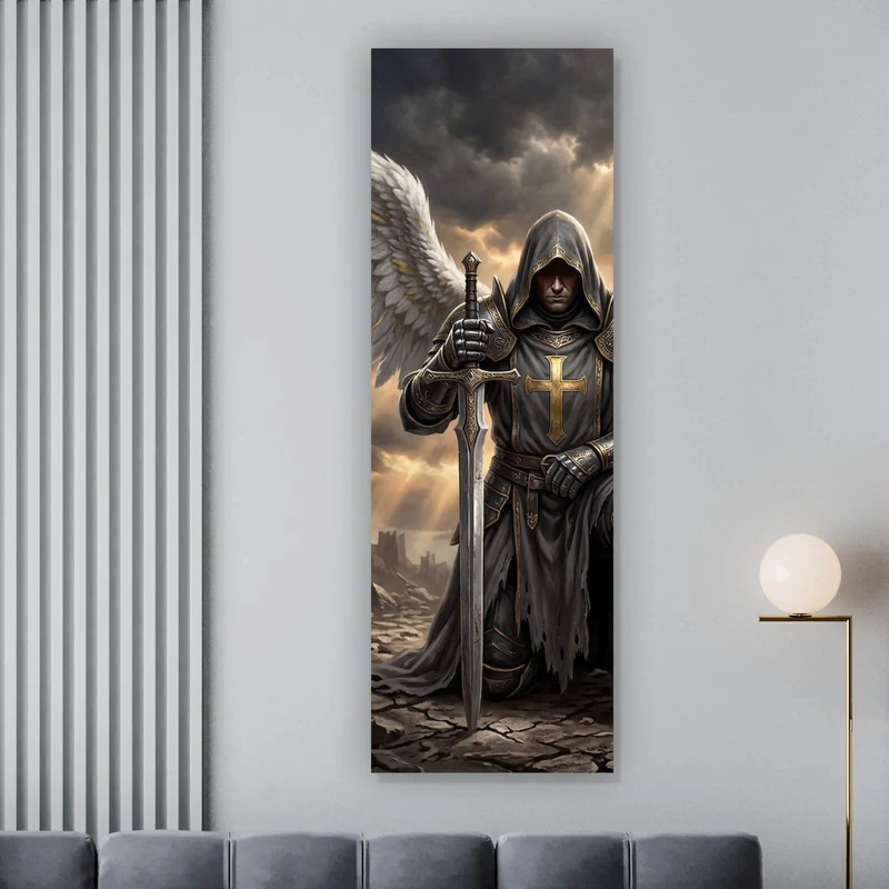 Poster Mächtiger Engelkrieger mit Schwert Panorama Hoch