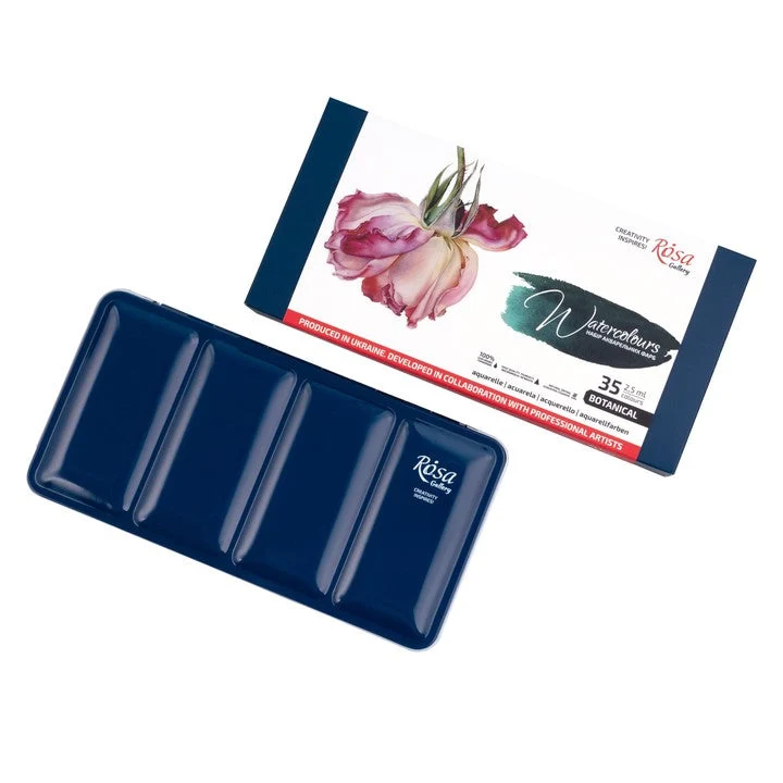 ROSA GALLERY Botanycal Watercolor Paint Set, Metal Case, 35 Colors, Full Pans