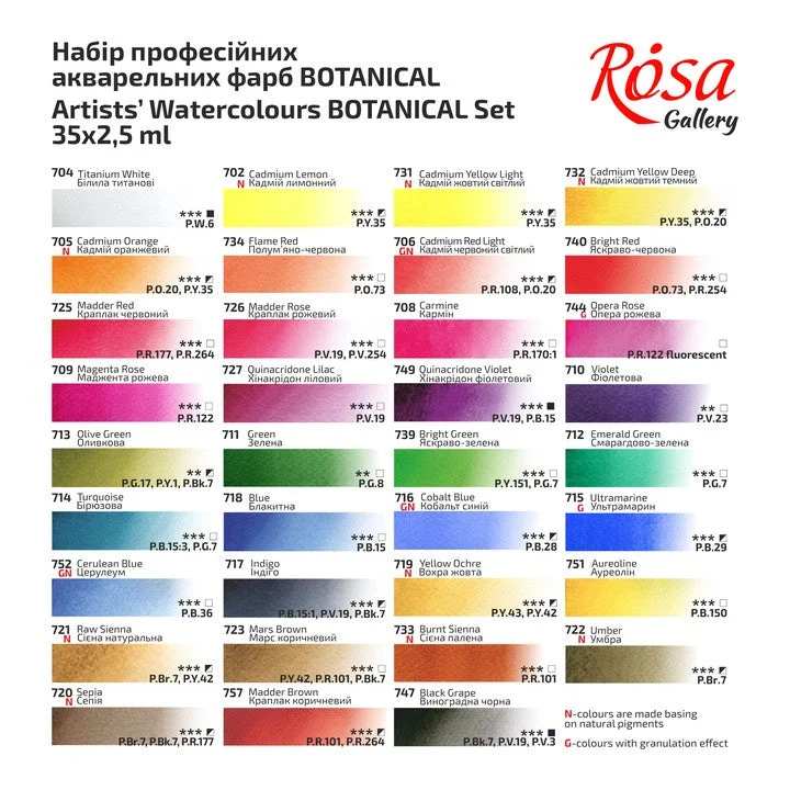 ROSA GALLERY Botanycal Watercolor Paint Set, Metal Case, 35 Colors, Full Pans