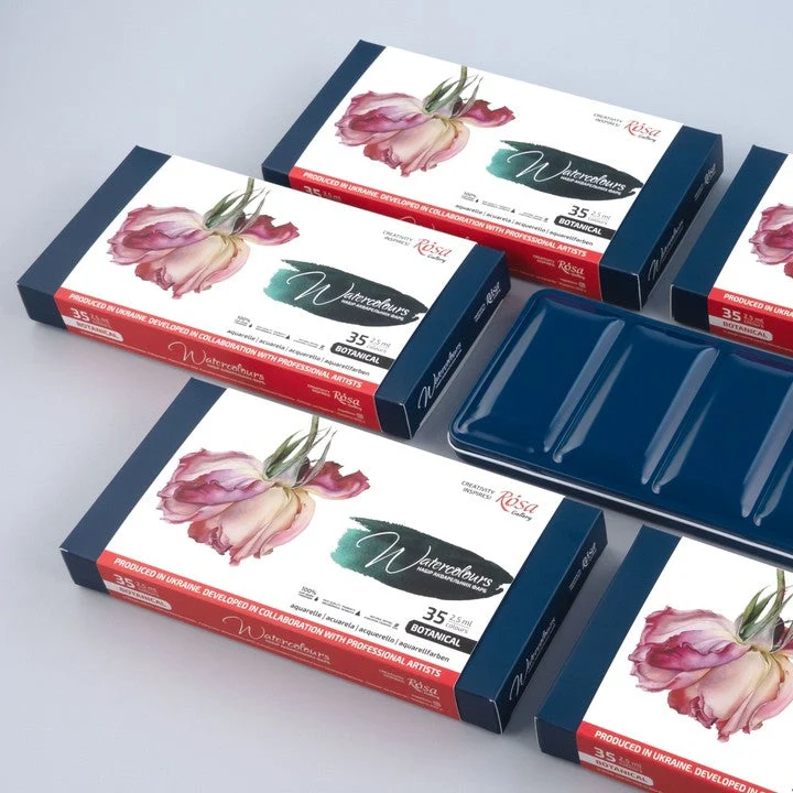 ROSA GALLERY Botanycal Watercolor Paint Set, Metal Case, 35 Colors, Full Pans
