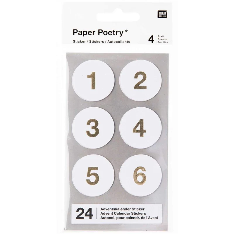Rico Design Adventskalender Sticker Zahlen 1-24 weiß