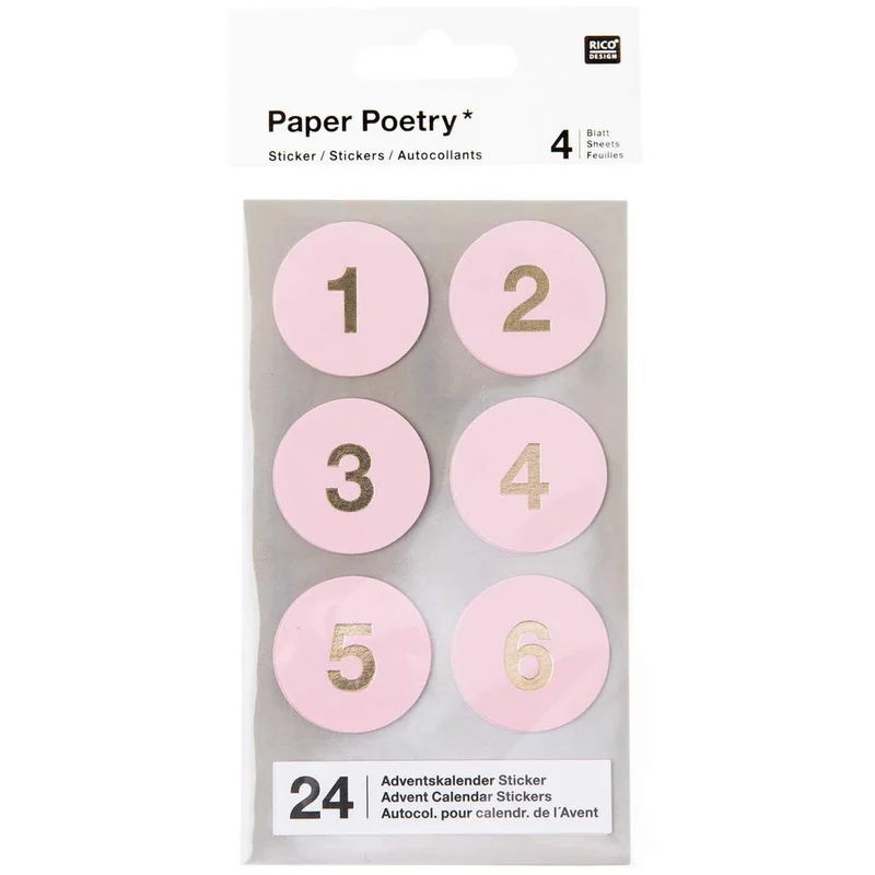 Rico Design Adventskalender Sticker Zahlen 1-24 rosa