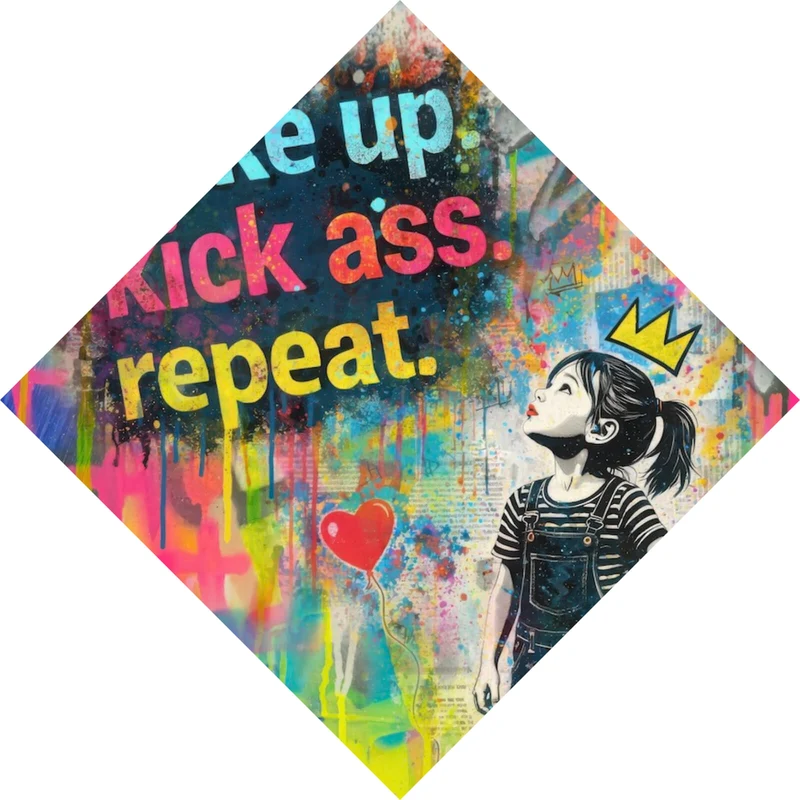 Poster Wake up kick ass repeat Pop Art Raute