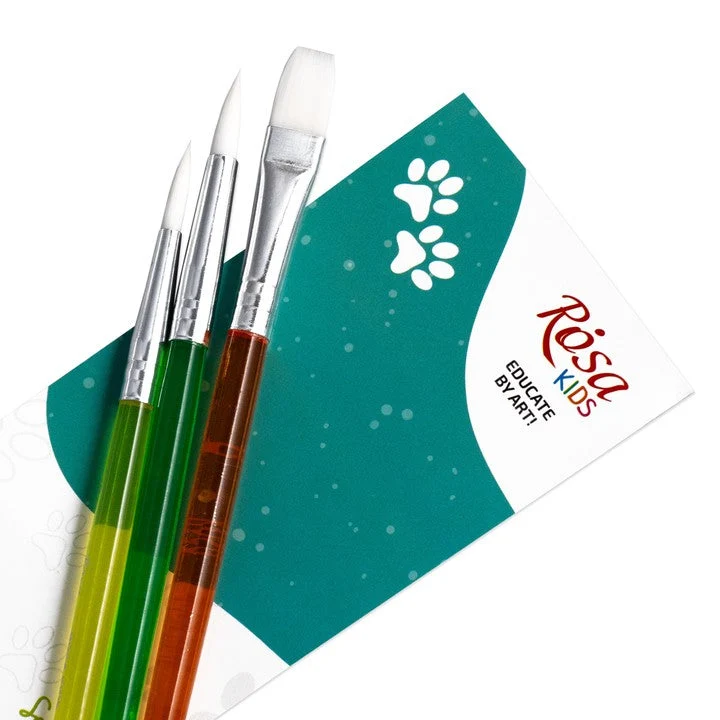 ROSA Kids Set of 3 Synthetic Brushes | Round No. 6, 8, Flat No. 10