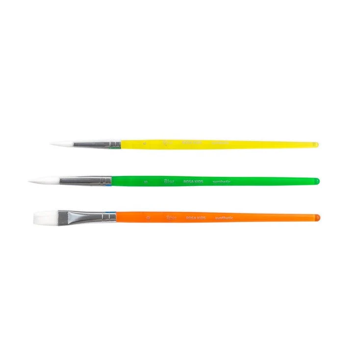 ROSA Kids Set of 3 Synthetic Brushes | Round No. 6, 8, Flat No. 10
