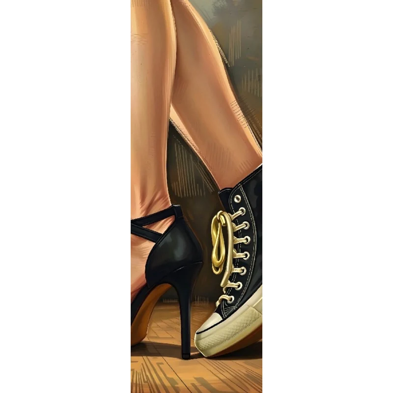 Spannrahmenbild Sneaker und High Heel Kontrast Panorama Hoch