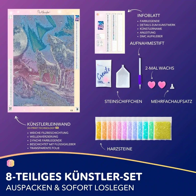 Diamond Painting Leuchtbild Special - Weiße Wölfe im Winterland