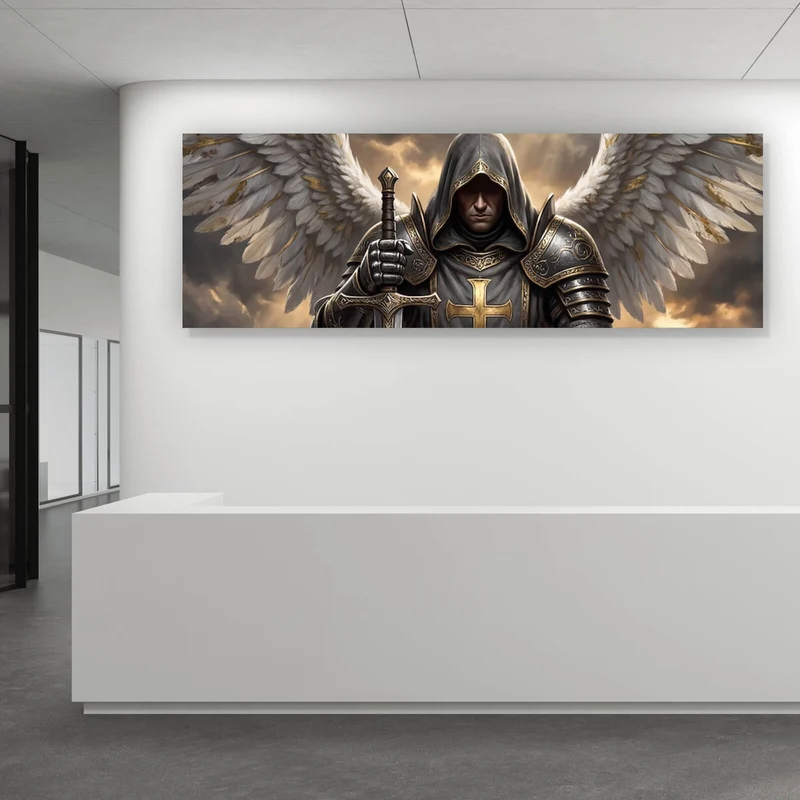 Poster Mächtiger Engelkrieger mit Schwert Panorama