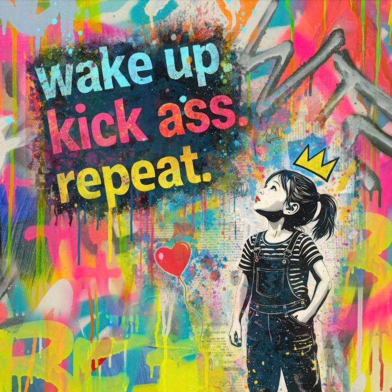 Poster Wake up kick ass repeat Pop Art Quadrat