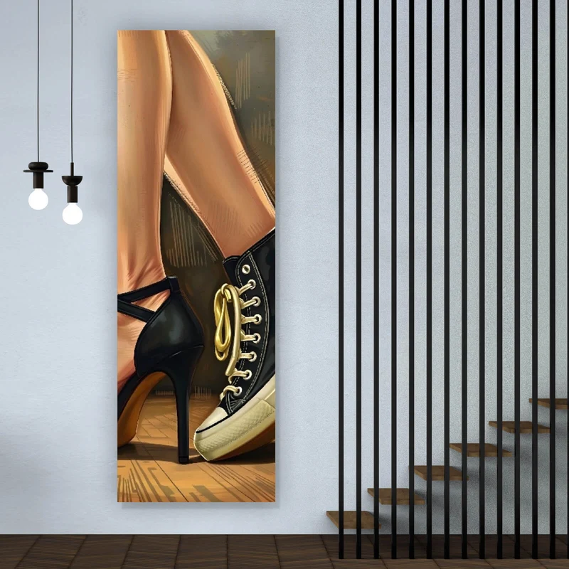 Aluminiumbild gebürstet Sneaker und High Heel Kontrast Panorama Hoch