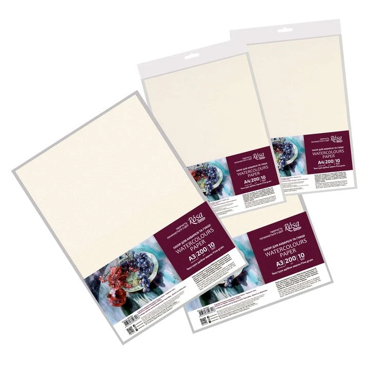 ROSA STUDIO Watercolor Paper A3 (29.7x42 cm), 10 Sheets, Fine-Grain, 200 g/m²