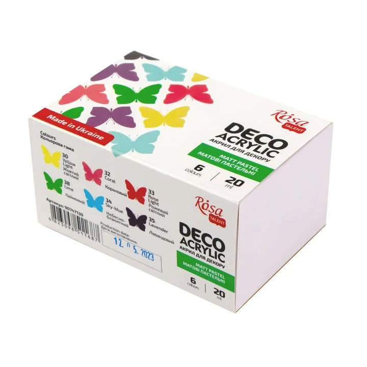 ROSA TALENT Matte Acrylic Paint for Decorations, Pastel Colors, Set of 6 x 20 ml