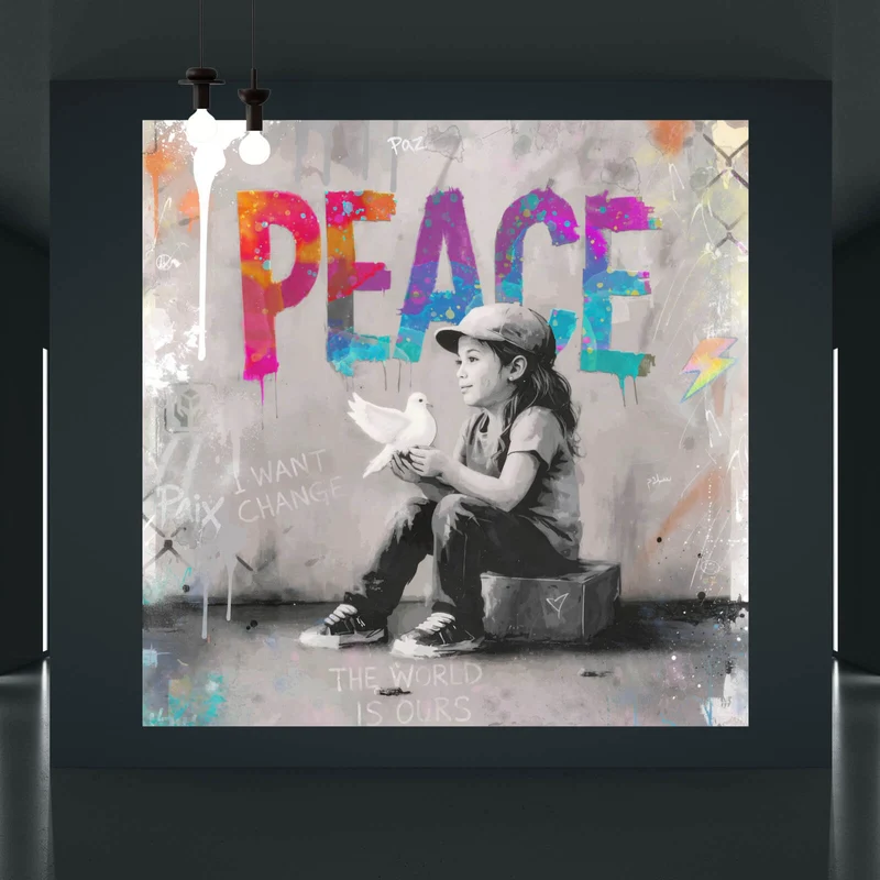Aluminiumbild gebürstet The World is ours Peace Quadrat
