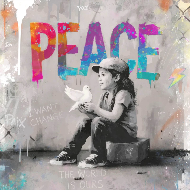 Poster The World is ours Peace Quadrat