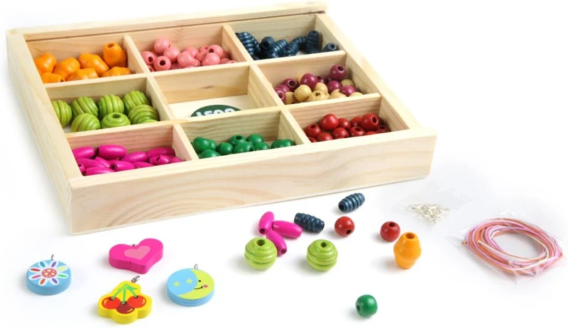 LENA Holzperlen Kassette mittel - Kreativ-Set für Kinder