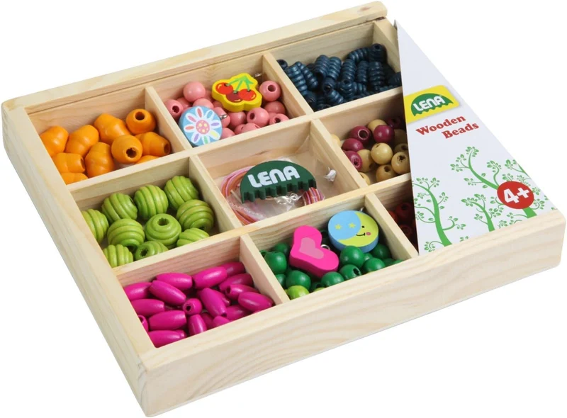 LENA Holzperlen Kassette mittel - Kreativ-Set für Kinder