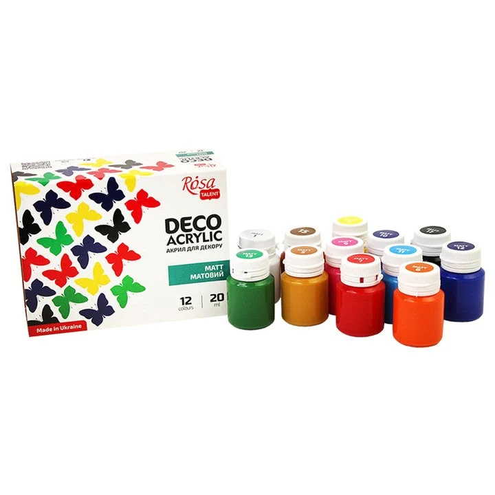 ROSA TALENT Matte Acrylic Paint for Decorations, Set of 12 x 20 ml