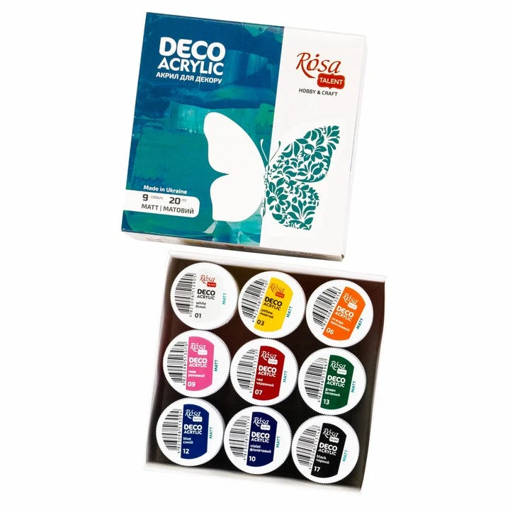 ROSA TALENT Matte Acrylic Paint for Decorations, 9 x 20 ml