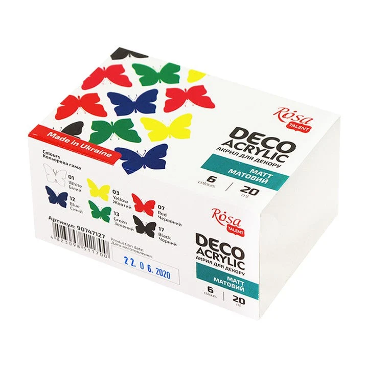 ROSA TALENT Matte Acrylic Paints for Decorations, Set of 6 x 20 ml