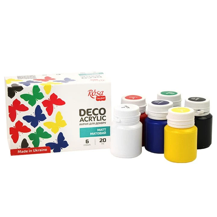ROSA TALENT Matte Acrylic Paints for Decorations, Set of 6 x 20 ml
