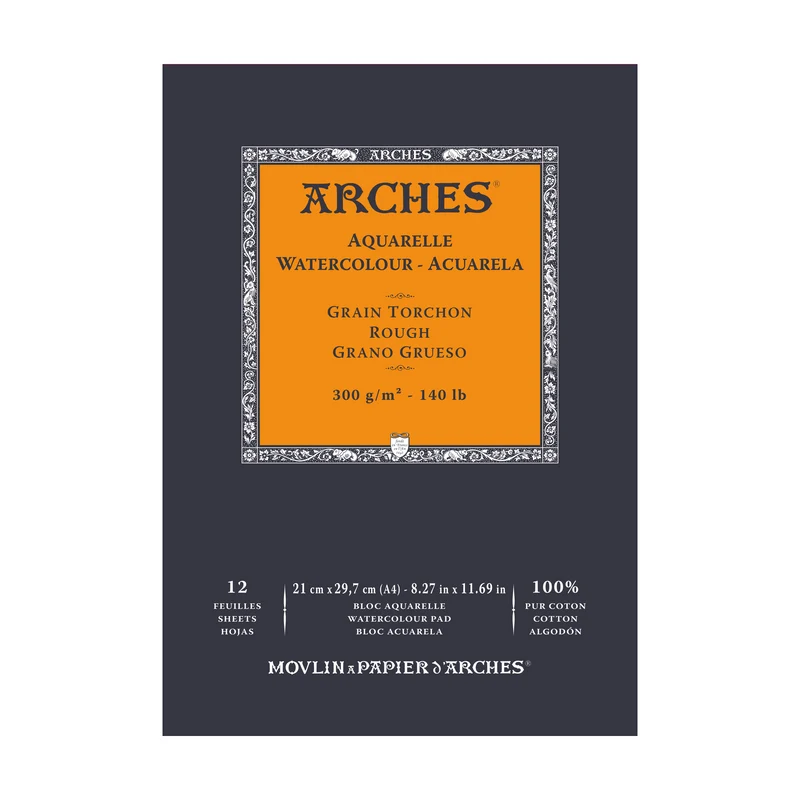ARCHES Aquarelle Aquarellblock rau naturweiß 300 g/m² – 12 Blatt