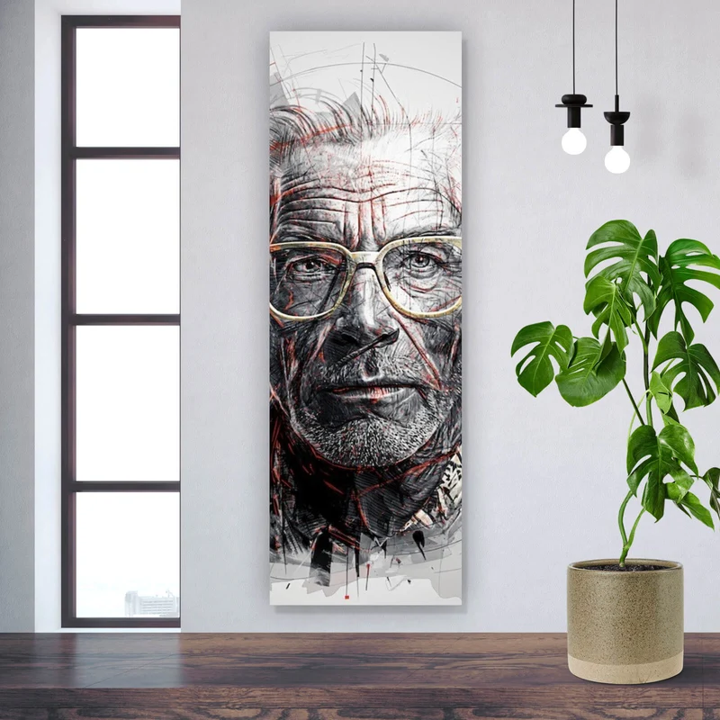 Spannrahmenbild Ausdrucksstarkes Porträt eines älteren Mannes mit Brille künstlerisch gestaltet Panorama Hoch