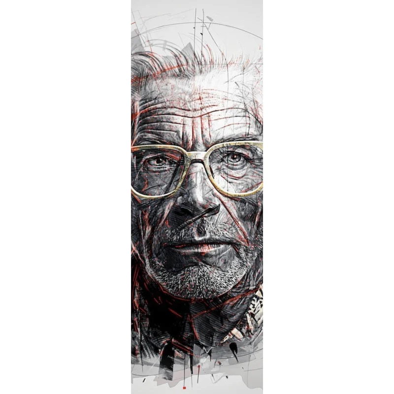 Aluminiumbild Ausdrucksstarkes Porträt eines älteren Mannes mit Brille künstlerisch gestaltet Panorama Hoch