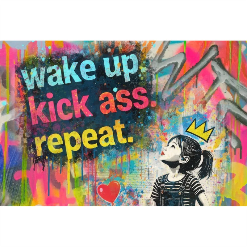 Acrylglasbild Wake up kick ass repeat Pop Art Querformat