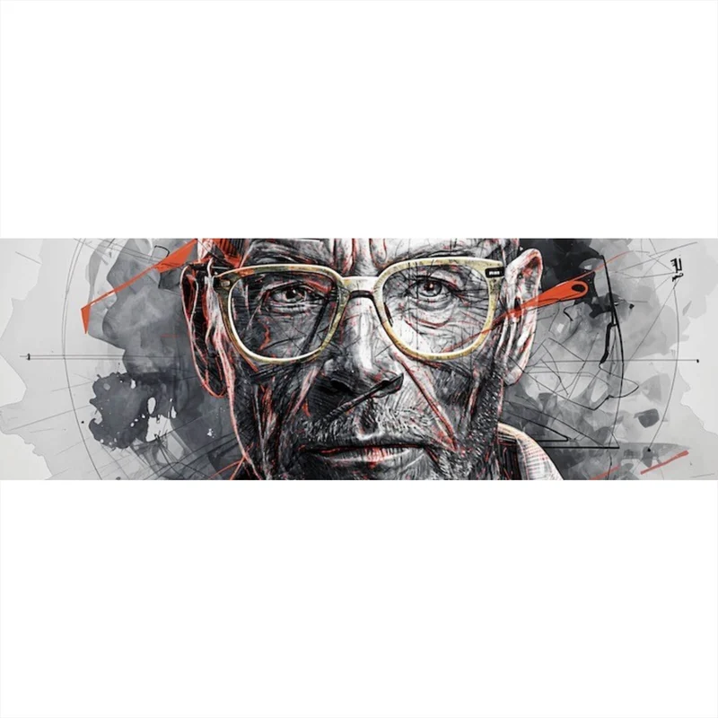 Acrylglasbild Ausdrucksstarkes Porträt eines älteren Mannes mit Brille künstlerisch gestaltet Panorama