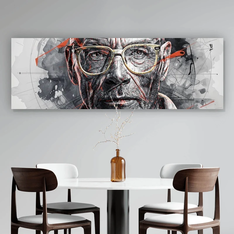 Leinwandbild Ausdrucksstarkes Porträt eines älteren Mannes mit Brille künstlerisch gestaltet Panorama