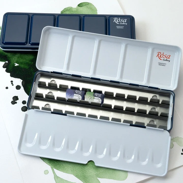 ROSA GALLERY Watercolor Paint Case, Metallic, Indigo, 21 Pans