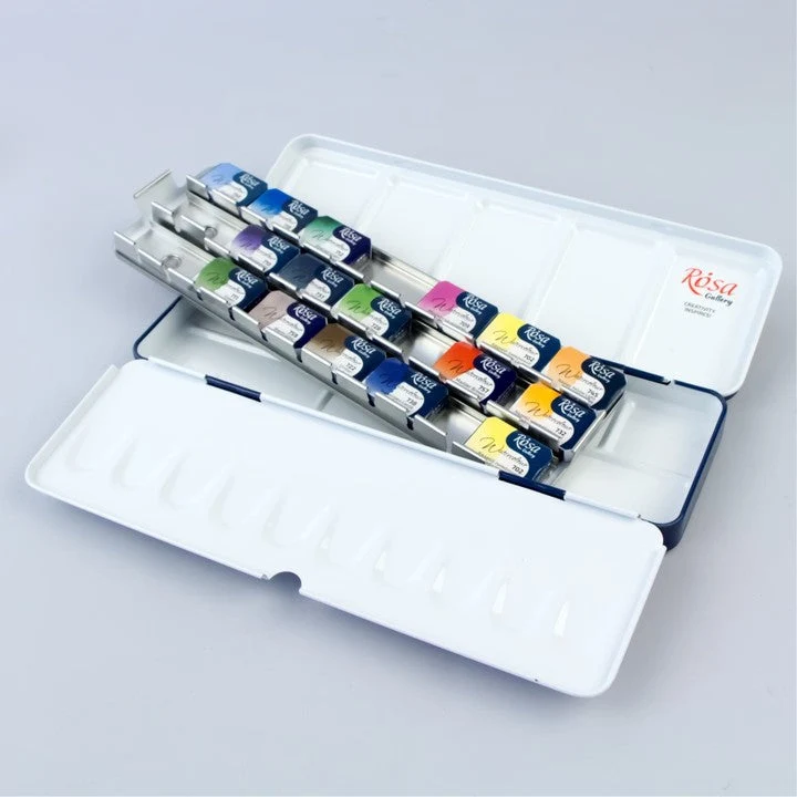 ROSA GALLERY Watercolor Paint Case, Metallic, Indigo, 21 Pans