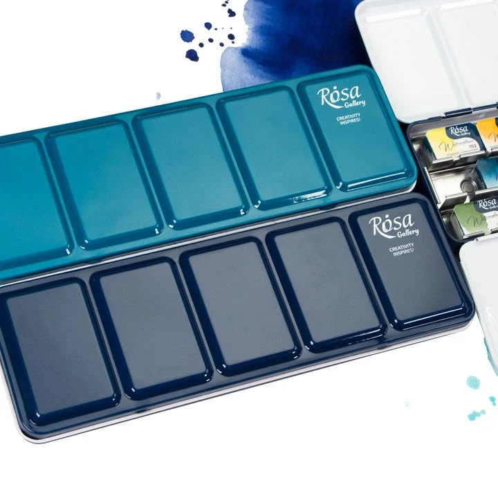 ROSA GALLERY Watercolor Paint Case, Metallic, Indigo, 21 Pans