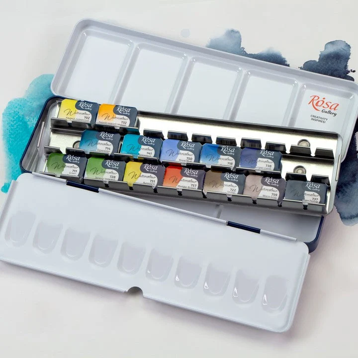 ROSA GALLERY Watercolor Paint Case, Metallic, Indigo, 21 Pans