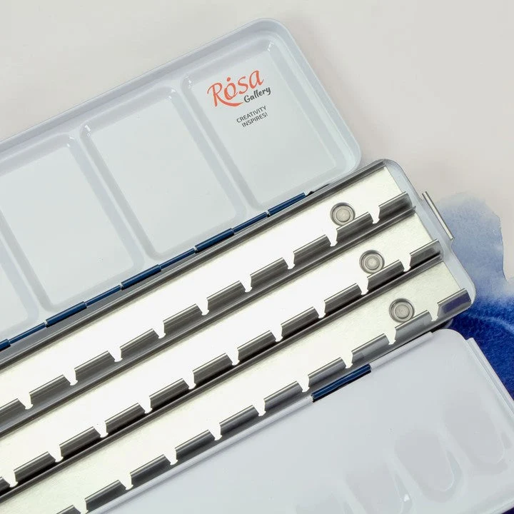 ROSA GALLERY Watercolor Paint Case, Metallic, Indigo, 21 Pans