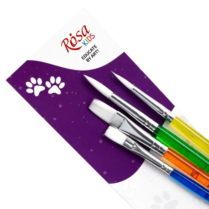 ROSA Kids Synthetic Brush Set of 4 | Round Brush No. 6, 8, Flat Brush No. 6, 10