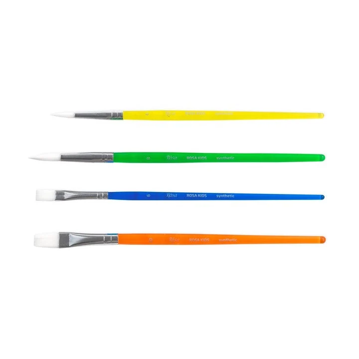 ROSA Kids Synthetic Brush Set of 4 | Round Brush No. 6, 8, Flat Brush No. 6, 10
