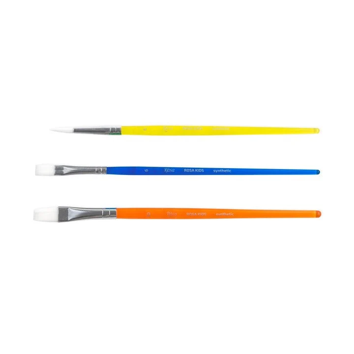 ROSA Kids Set of 3 Synthetic Brushes, Round Brush No. 6, Flat Brush No. 6, 10