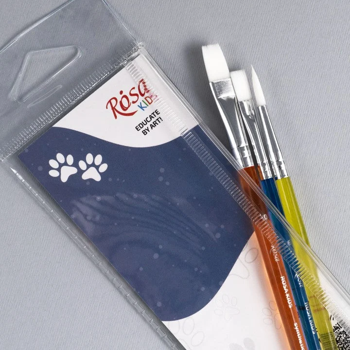 ROSA Kids Set of 3 Synthetic Brushes, Round Brush No. 6, Flat Brush No. 6, 10