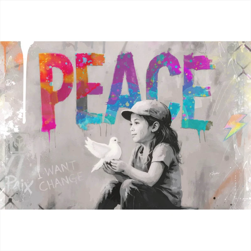 Aluminiumbild gebürstet The World is ours Peace Querformat