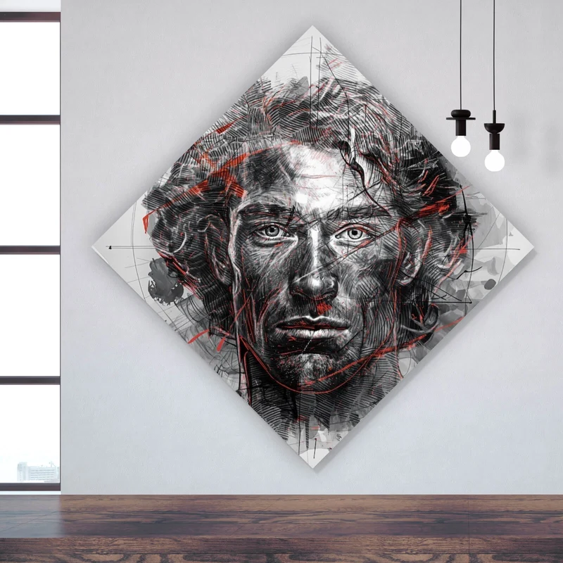 Acrylglasbild Ausdrucksstarkes Porträt eines Mannes künstlerisch gestaltet Raute