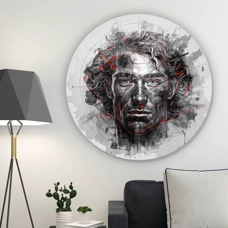 Aluminiumbild Ausdrucksstarkes Porträt eines Mannes künstlerisch gestaltet Kreis