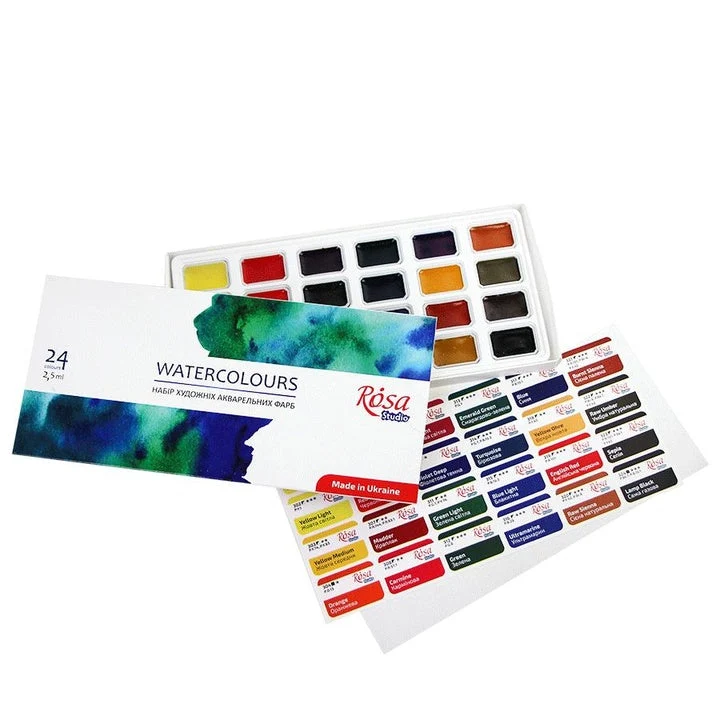 ROSA STUDIO Watercolor Set, 24 x 2.5 ml, Full Pans, Cardboard