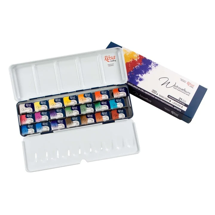 ROSA GALLERY Monopigmented Watercolor Set, Metal Case, Indigo, 21 Colors, Full Pans